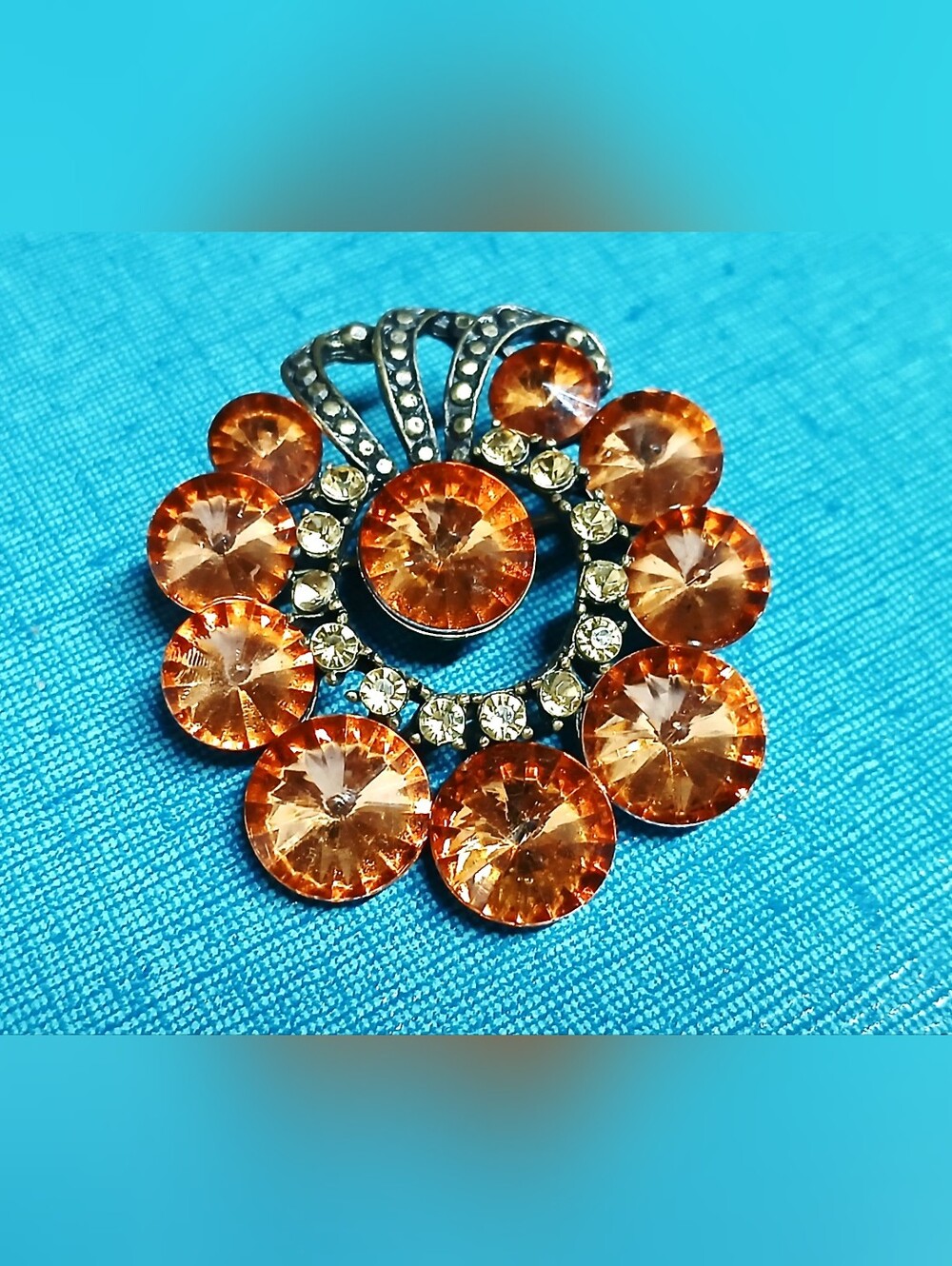 Sparkling Vintage Orange Crystal Brooch - Women's Jewelry